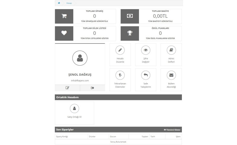 Opencart Hesabım Sayfası Modülü