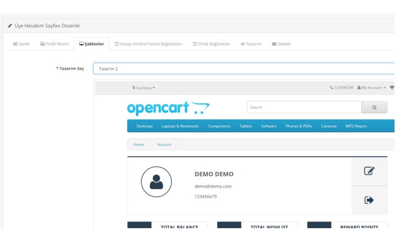 Opencart Hesabım Sayfası Modülü