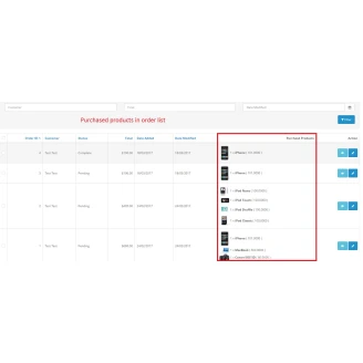OpenCart Sipariş listesinde satın alınan ürünler