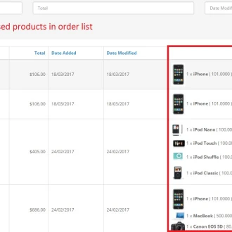 OpenCart Sipariş listesinde satın alınan ürünler