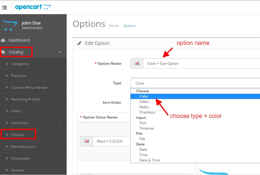opencart-seceneklere-renkli-gorunum