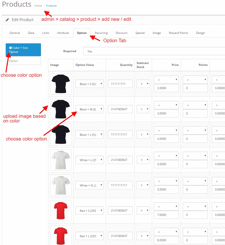 opencart-seceneklere-renkli-gorunum