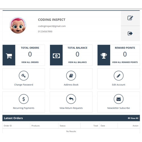 Opencart Hesabım Sayfası Modülü