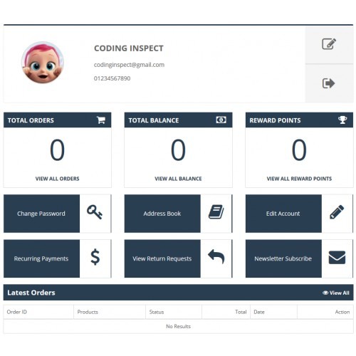Opencart Hesabım Sayfası Modülü