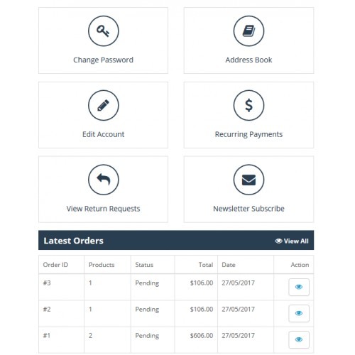 Opencart Hesabım Sayfası Modülü