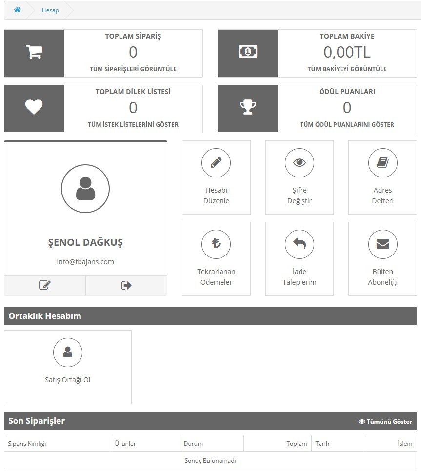 Opencart Hesabım Sayfası Modülü