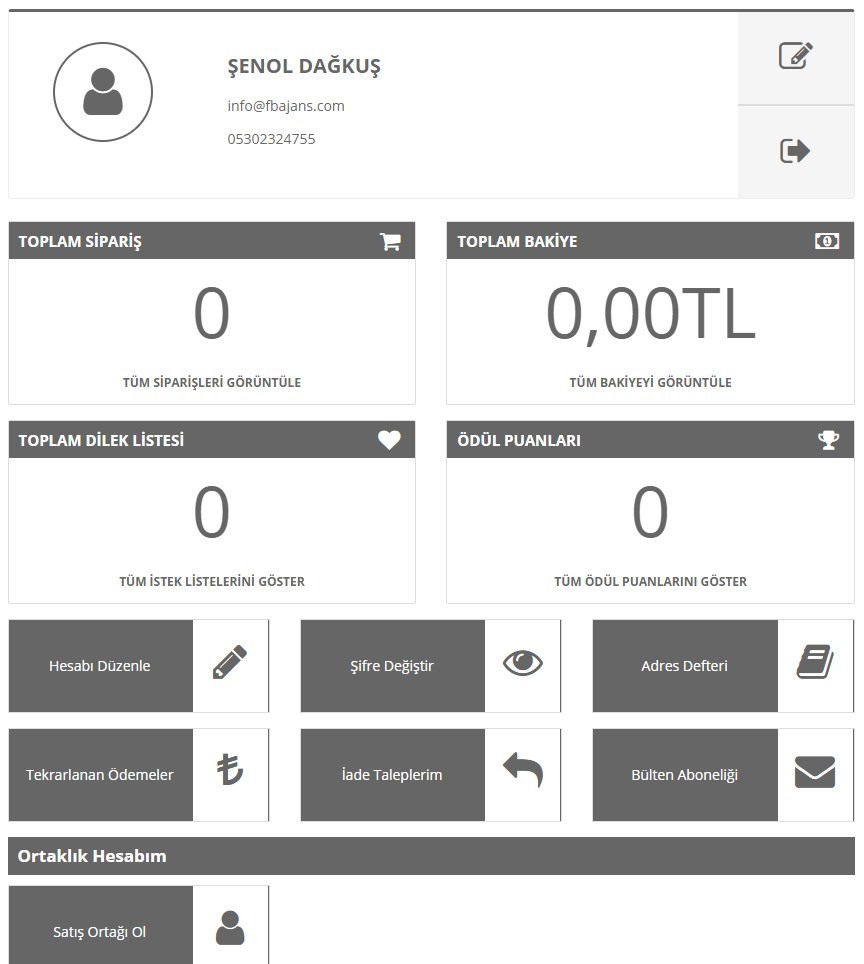Opencart Hesabım Sayfası Modülü