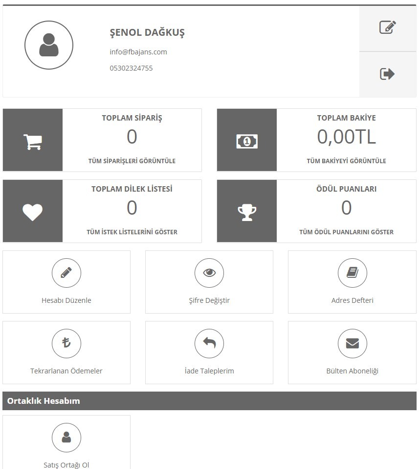 Opencart Hesabım Sayfası Modülü