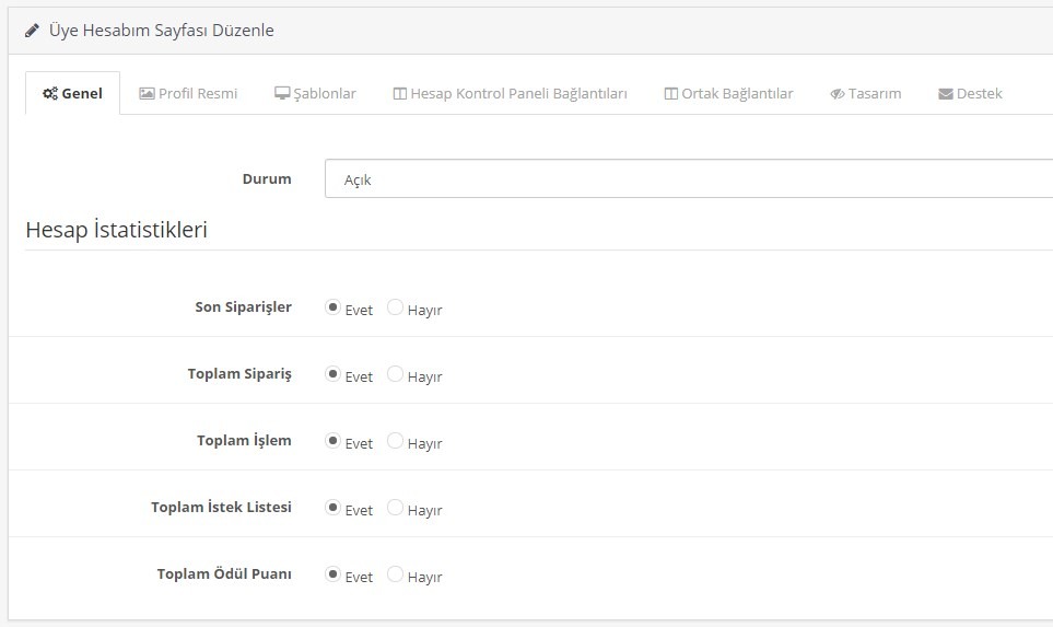 Opencart Hesabım Sayfası Modülü