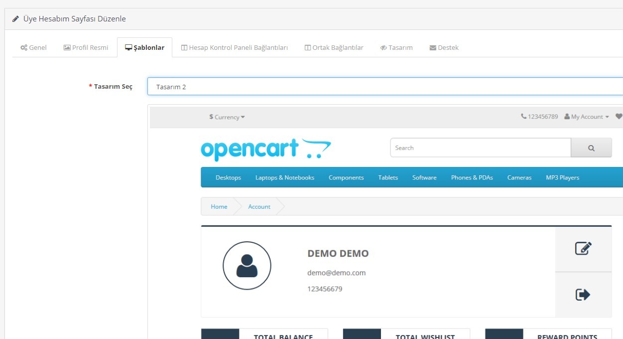 Opencart Hesabım Sayfası Modülü